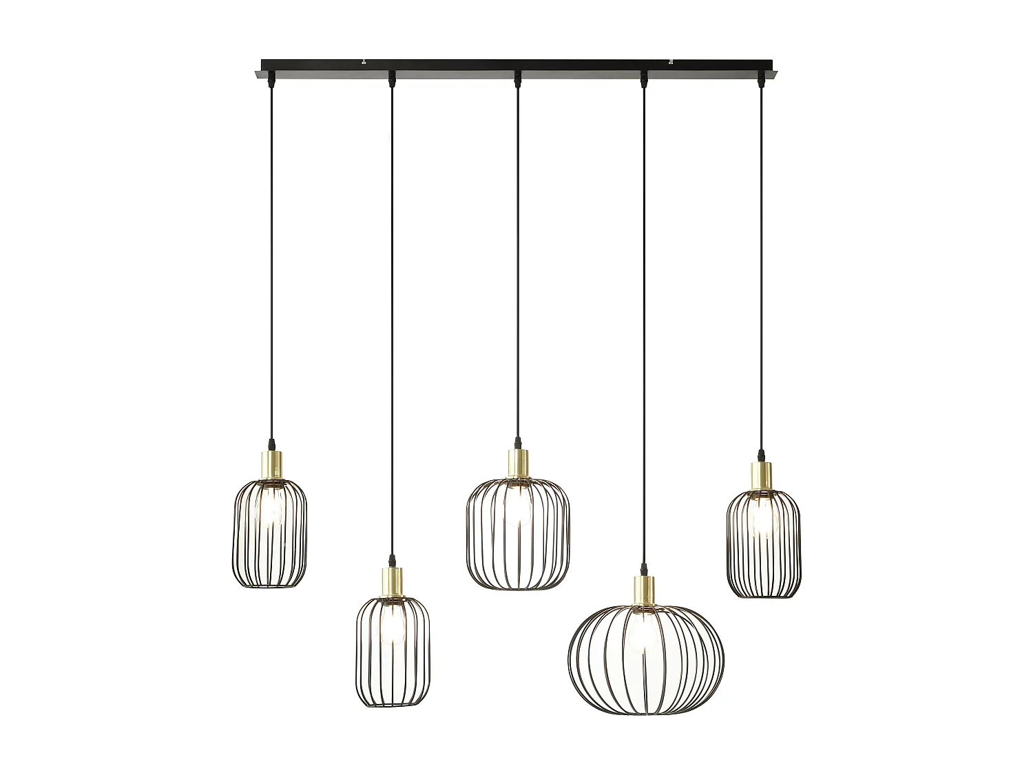 Lustre industriel en métal - 5 abat-jours - L. 110 x H.125 x P. 30 cm - Noir - FATICK