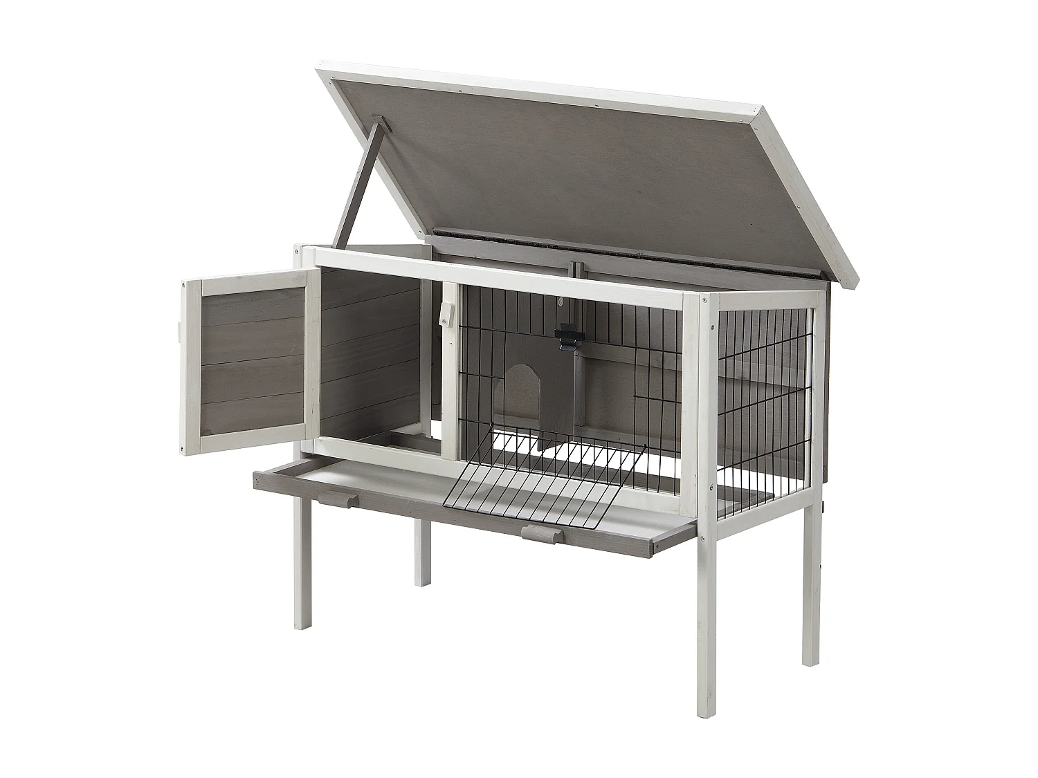 Coelheira de madeira para coelhos e roedores C91 x L45 x A70 cm branco e cinza - LAPIUS