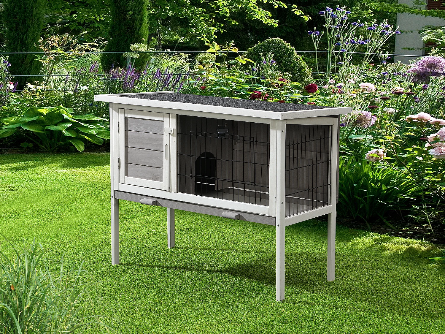 Coelheira de madeira para coelhos e roedores C91 x L45 x A70 cm branco e cinza - LAPIUS