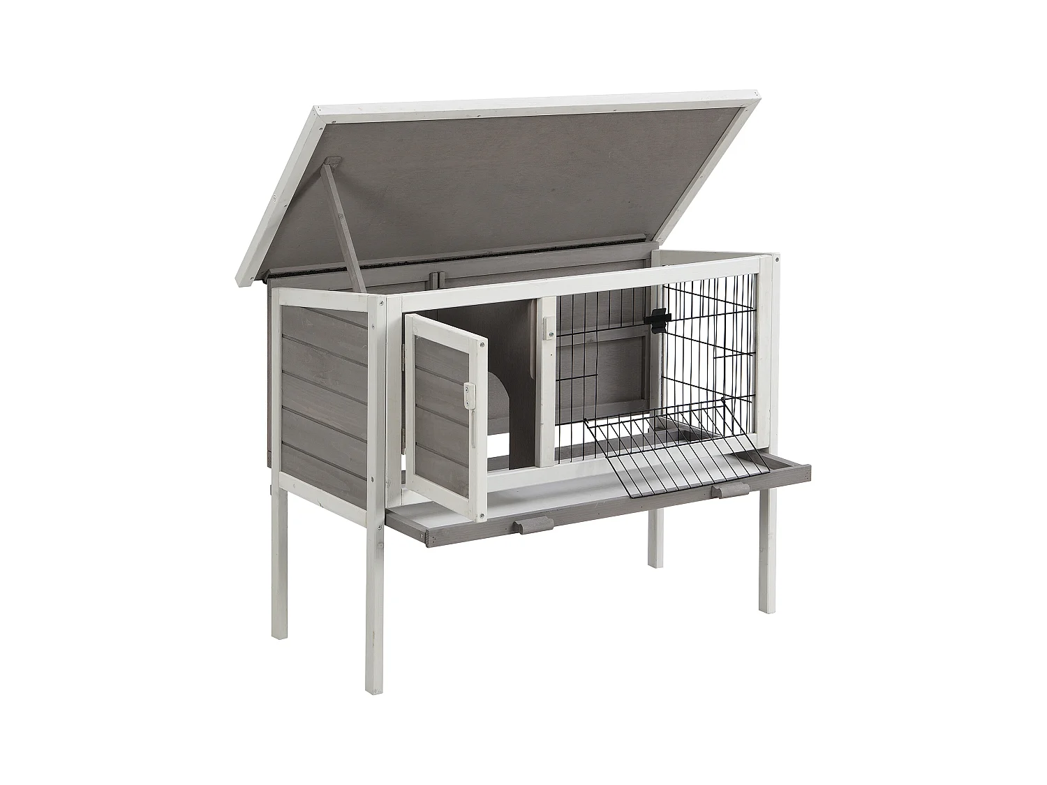 Conejera con patas para conejos y roedores - Ancho 91 x Prof. 45 x Alt.. 70 cm - Blanco y gris - LAPIUS