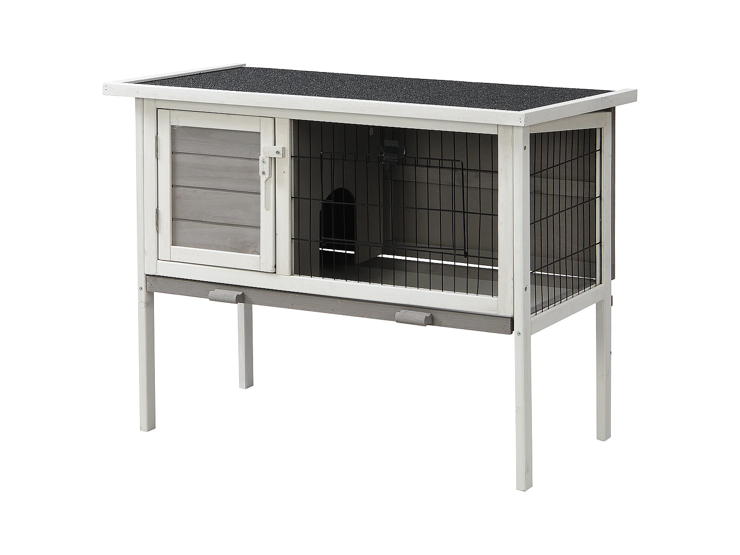 Conejera con patas para conejos y roedores - Ancho 91 x Prof. 45 x Alt.. 70 cm - Blanco y gris - LAPIUS