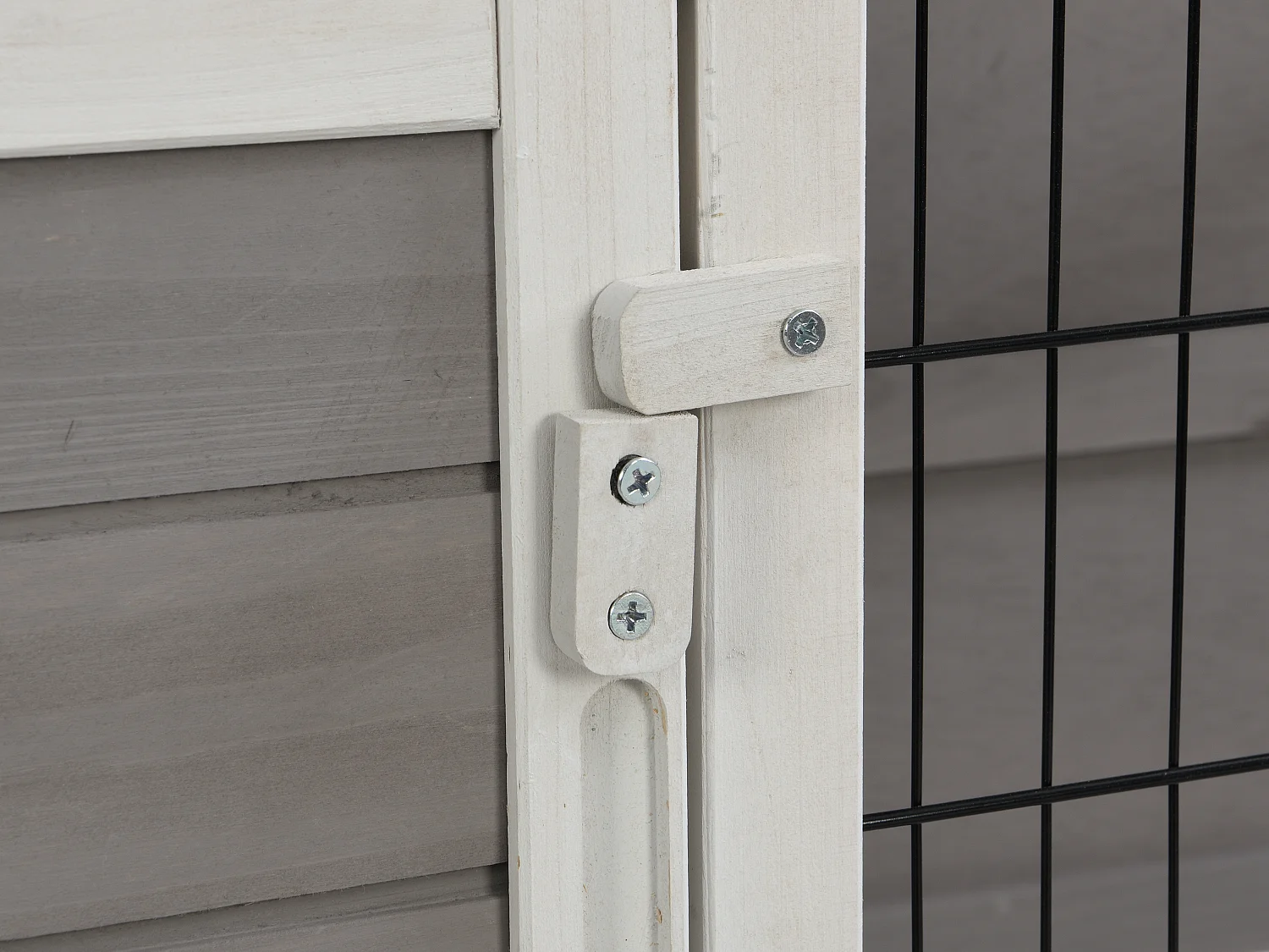 Klatka drewniana na nóżkach dla królików i gryzoni - dł. 91 x szer. 45 x wys. 70 cm - Biały i szary - LAPIUS