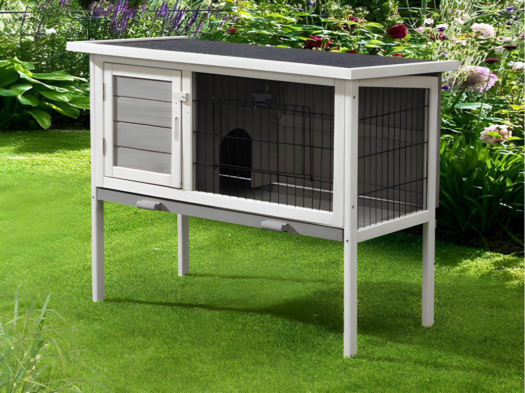 Coelheira de madeira para coelhos e roedores C91 x L45 x A70 cm branco e cinza - LAPIUS