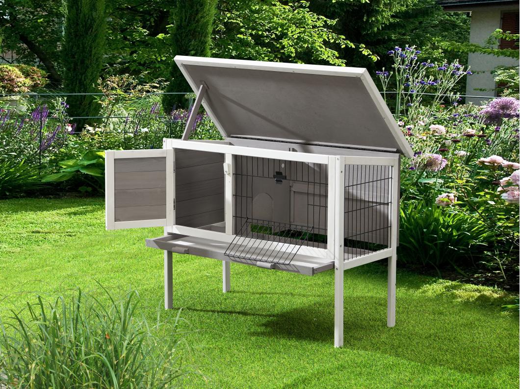 Coelheira de madeira para coelhos e roedores C91 x L45 x A70 cm branco e cinza - LAPIUS