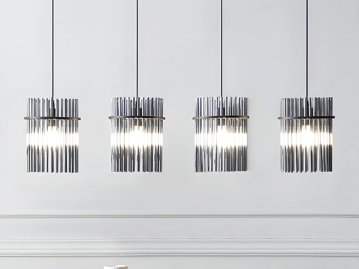 Hängeleuchte - Industrial Style - 4 Lampenschirme - Rauchglas - 110 x 140 cm - Schwarz - DIVO