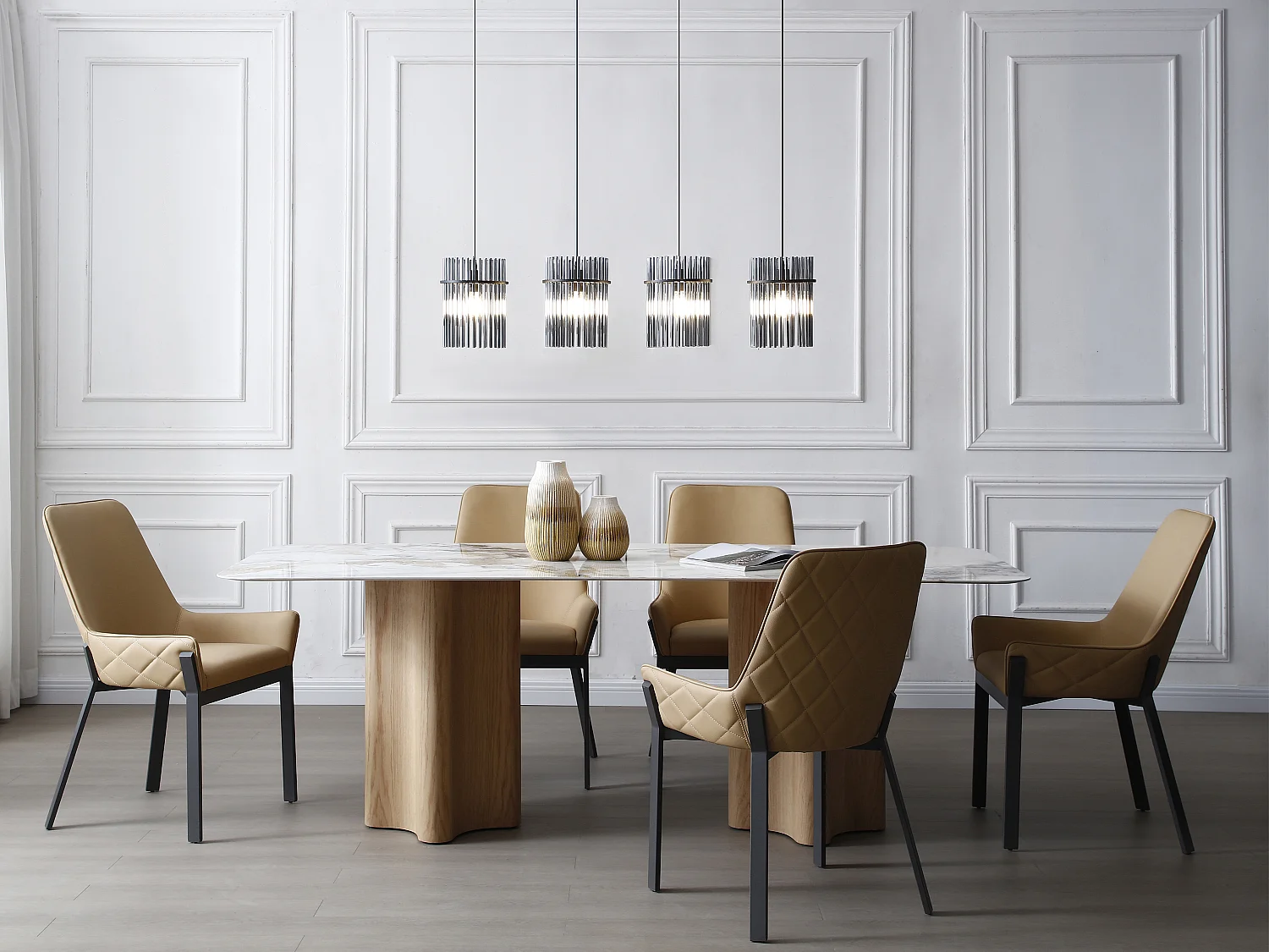 Lustre 4 abat-jours en verre fumé - L. 110 x H. 140cm - Noir - DIVO