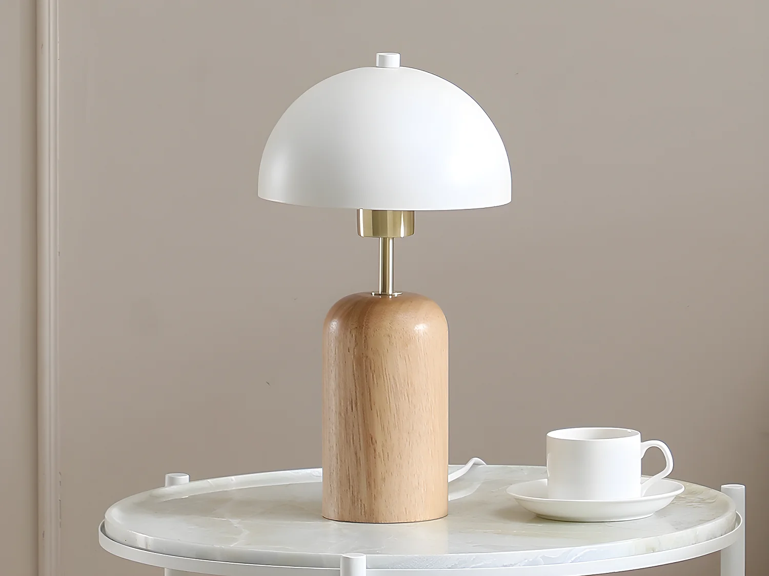 Wood and metal mushroom table lamp - D20 x H35.5 cm - Natural and white - TANTA