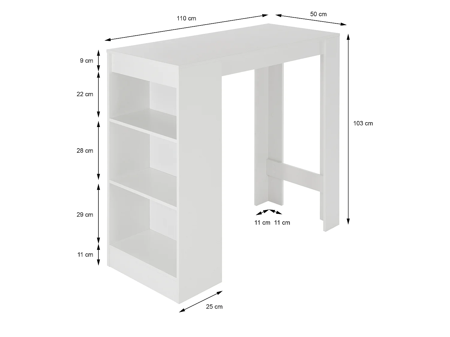 Mueble de barra de bar mostrador con 3 estantes blanco 110x50x103 cm ML-DESIGN
