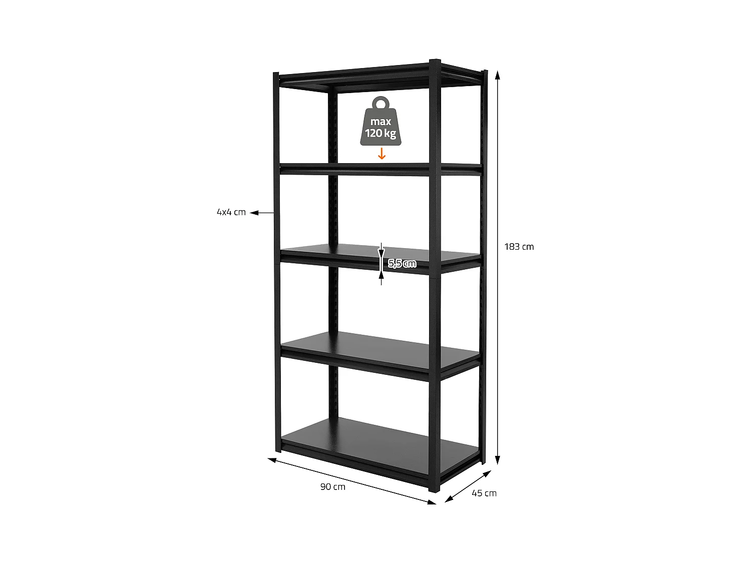 Étagère de rangement charge lourde 5 tablettes en metal stockage ML-DESIGN