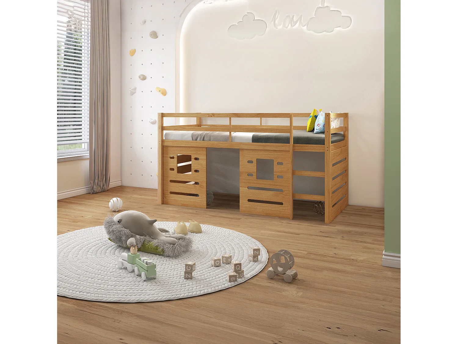 Alpi|Lit cabane surelevé enfant 90x200 cm en pin