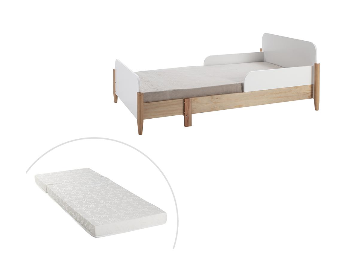 Lit Evolutif 90 X 140 170 190 0 Cm Pin Et Mdf Blanc Et Chene Avec Matelas Cylien