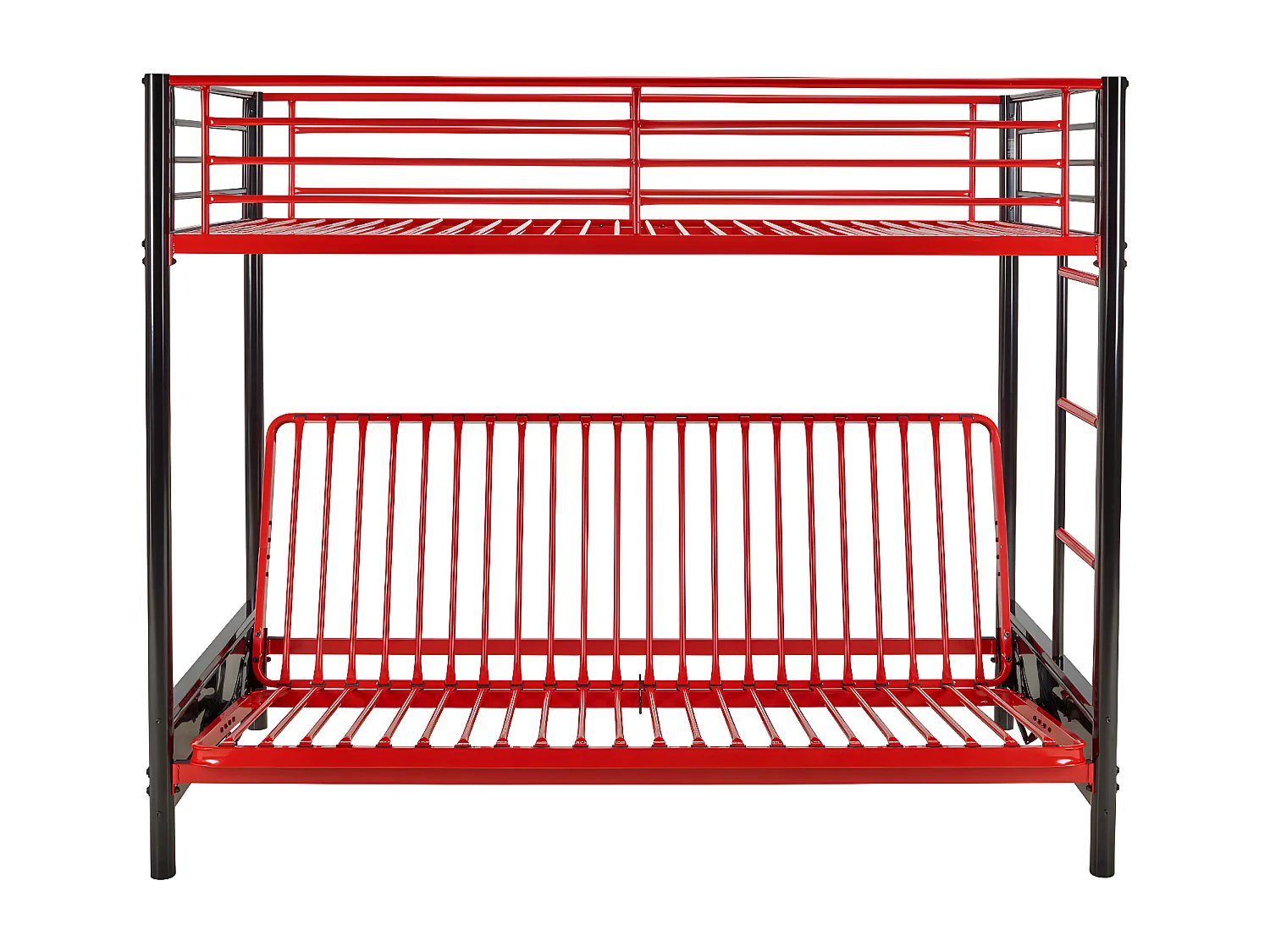 Loftsäng 90 x 190 cm - Med bäddsoffa - Metall - Svart och röd - MODULO V