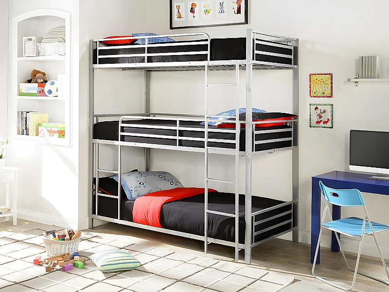 Stapelbed ELOUAN - 3 x 90 x 190 cm - Grijs