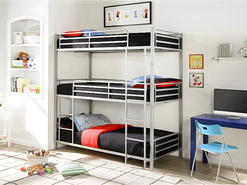 Letto a castello triplo 3 x 90 x 190 cm Metallo Argento - ELOUAN III