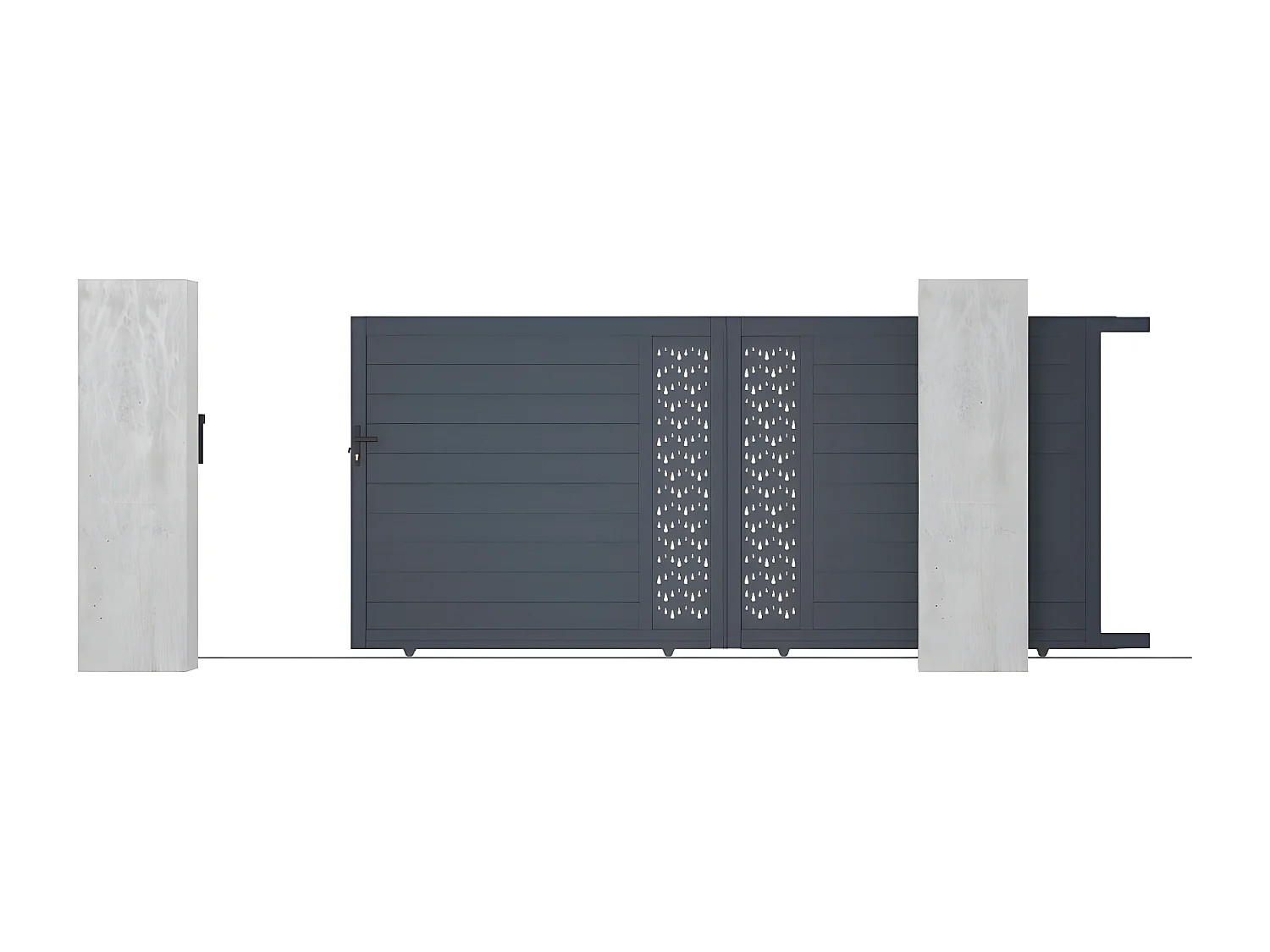 Przesuwna, pół-perforowana brama z wzorem Dł.416 x Wys.180 cm antracytowa GREGOR