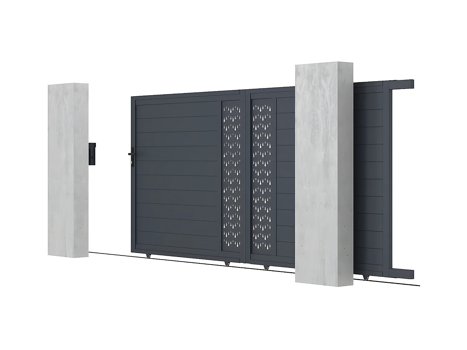 Schuifpoort van aluminium met motieven - Halfopengewerkt - L. 416 x H. 180 cm - Antraciet - GREGOR