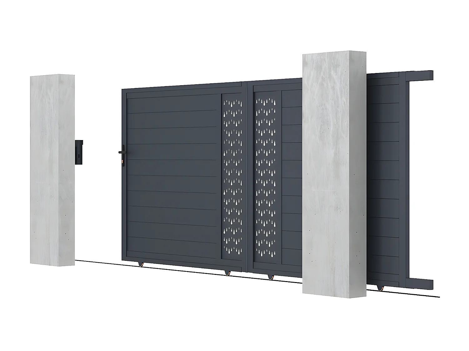 Gartentor Schiebetor - 416 x 180 cm - Aluminium -  Halbvoll mit Muster - Anthrazit - GREGOR