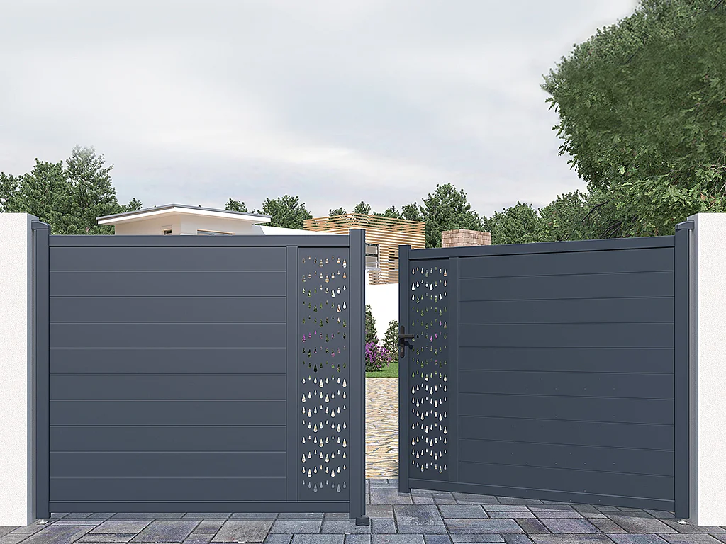 Portón aluminio Ancho 397 x Alt. 181 cm antracita GREGOR