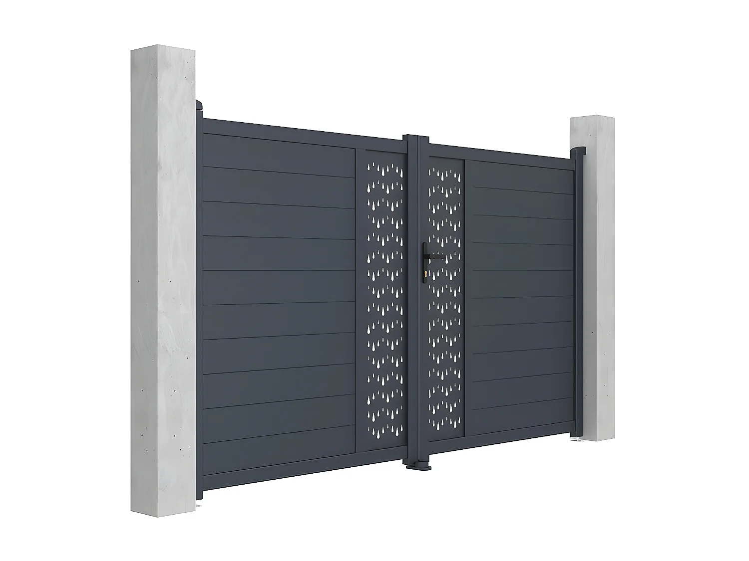 Portail battant aluminium semi plein à motifs L305 x H181 cm anthracite GREGOR