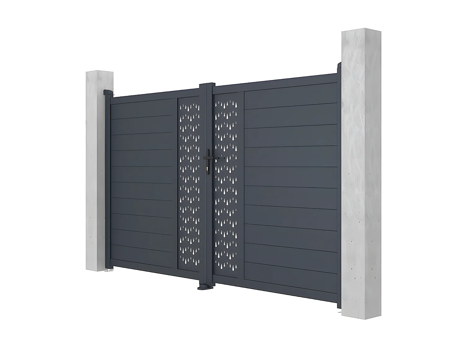 Portail battant aluminium semi plein à motifs L305 x H181 cm anthracite GREGOR