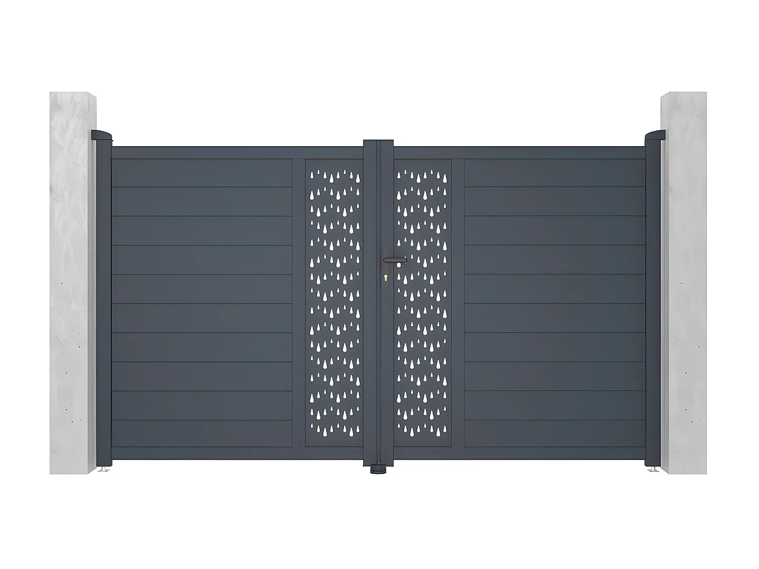 Portail battant aluminium semi plein à motifs L305 x H181 cm anthracite GREGOR