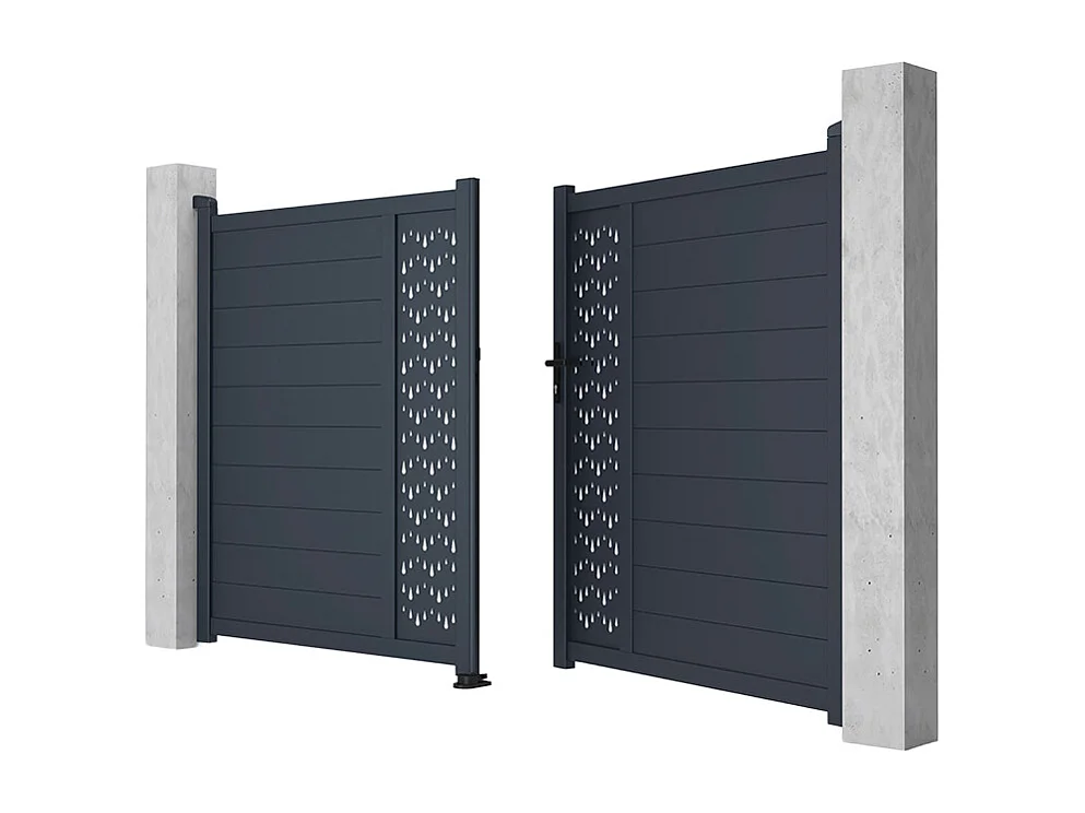 Portail battant aluminium semi plein à motifs L305 x H181 cm anthracite GREGOR