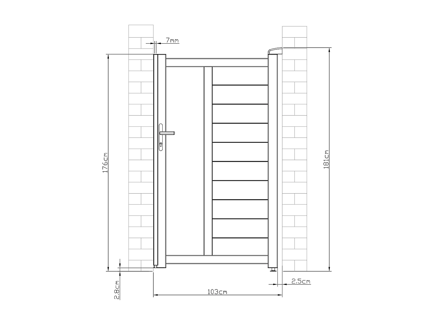 Portillon battant aluminium semi plein à motifs L103 x H181 cm anthracite GREGOR
