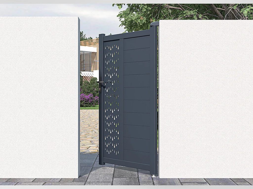 Gartentor Flügeltor - Aluminium - 103 x 181 cm - Halbvoll mit Muster - Anthrazit - GREGOR