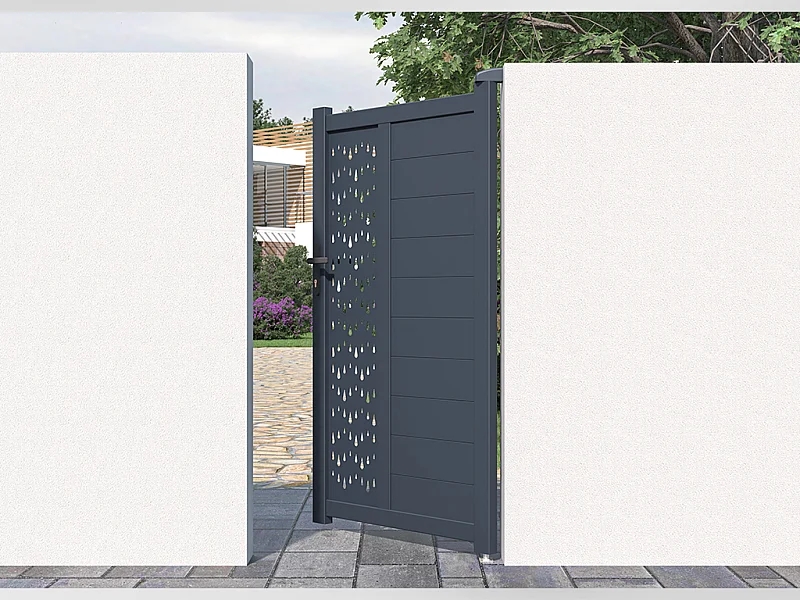 Portillon battant aluminium semi plein à motifs L103 x H181 cm anthracite GREGOR