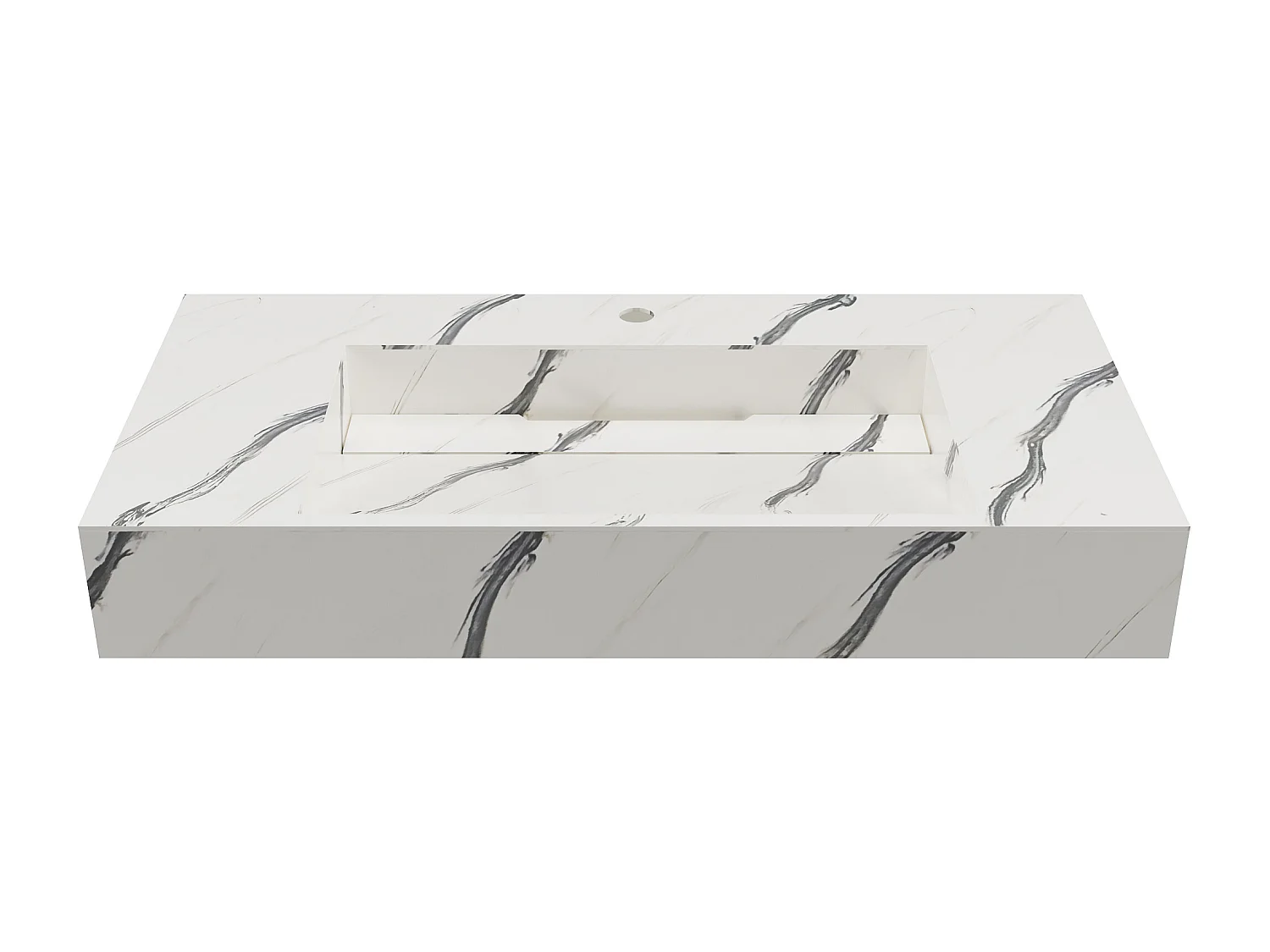 Lavatório suspenso em superfície sólida efeito mármore branco de C90,2 x L45,2 x A8 cm - TAKOTNA