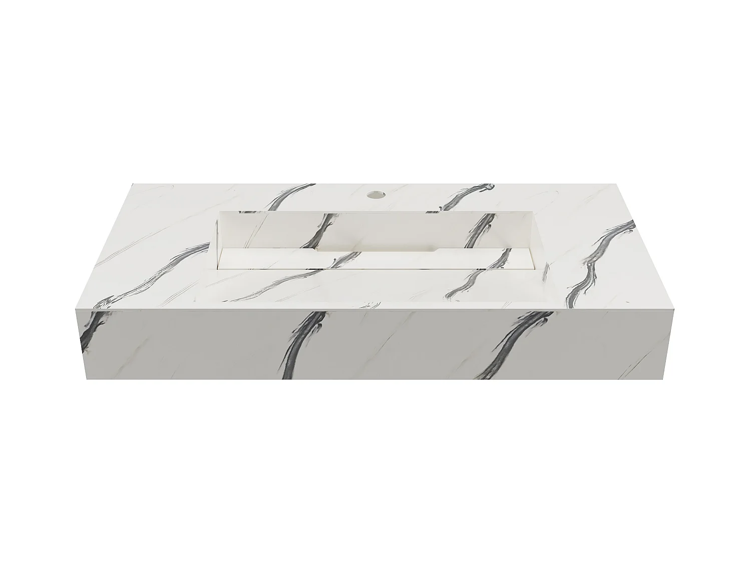 Hangende wastafel van solid surface met wit marmer effect TAKOTNA - L90,2 x B45,2 x H8 cm