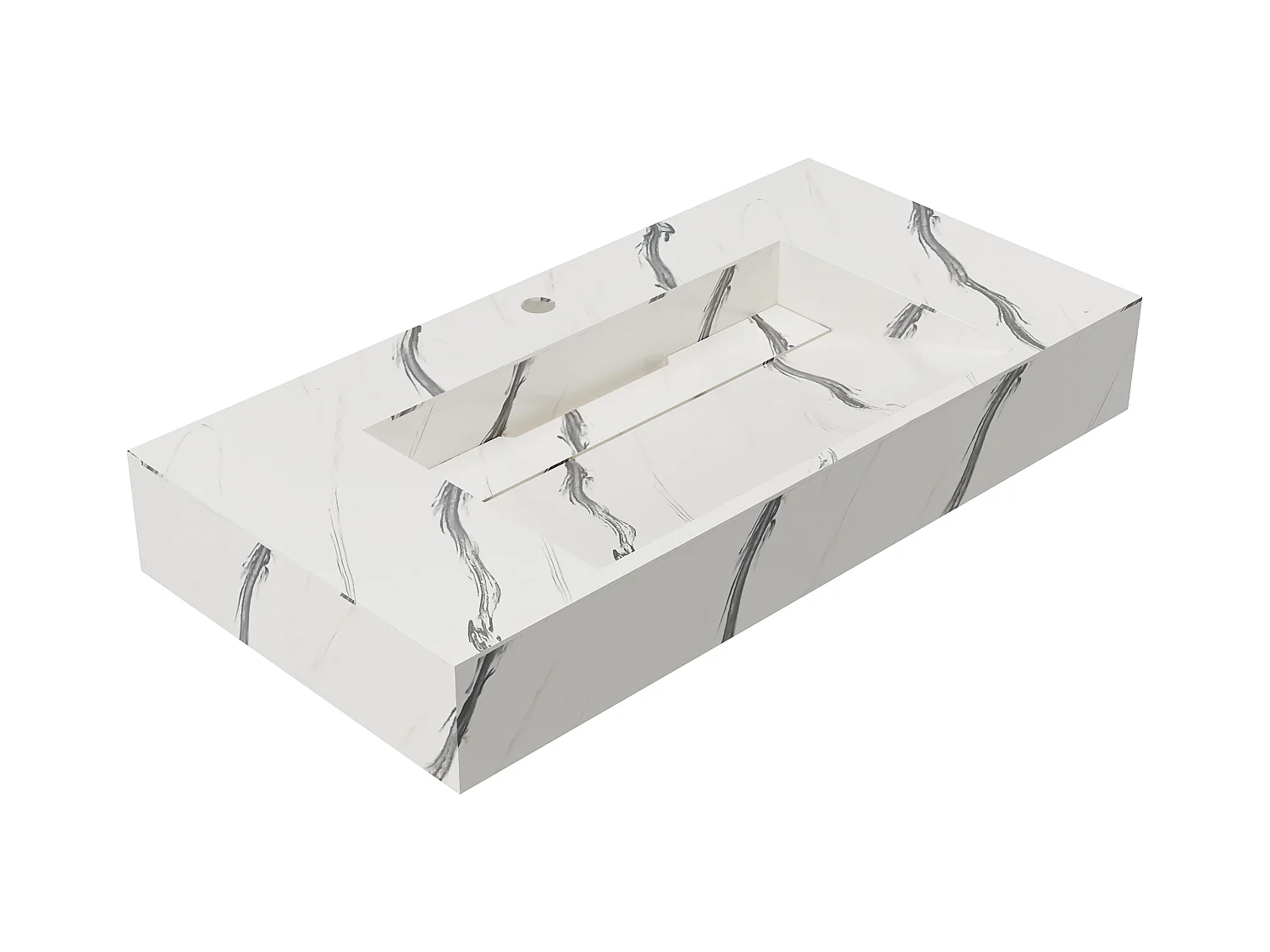 Hangende wastafel van solid surface met wit marmer effect TAKOTNA - L90,2 x B45,2 x H8 cm