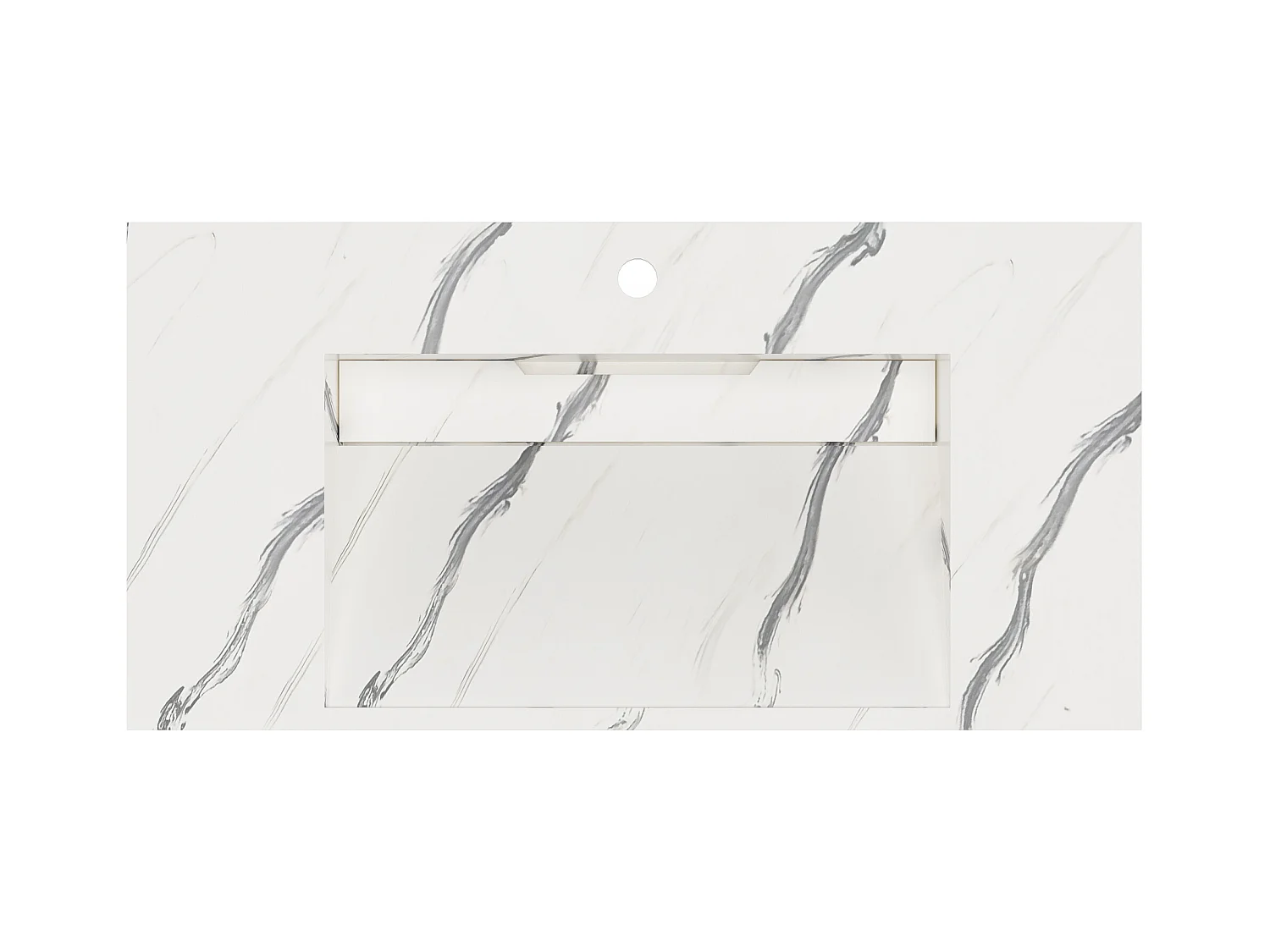 Hangende wastafel van solid surface met wit marmer effect TAKOTNA - L90,2 x B45,2 x H8 cm