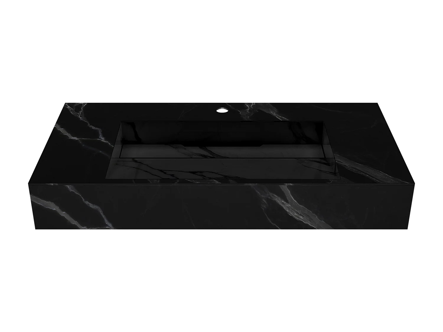 Lavabo sospeso L90.2 x l45,2 x H8 cm in Solid Surface effetto marmo Nero - TAKOTNA