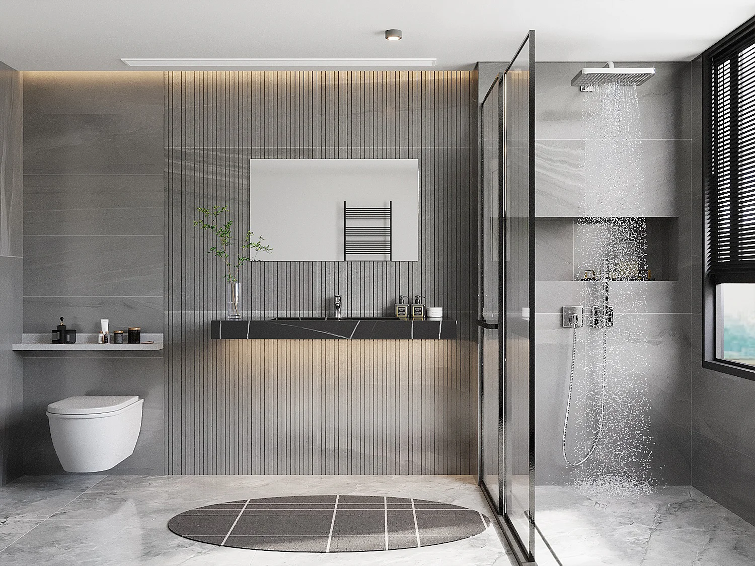 Lavabo sospeso L90.2 x l45,2 x H8 cm in Solid Surface effetto marmo Nero - TAKOTNA