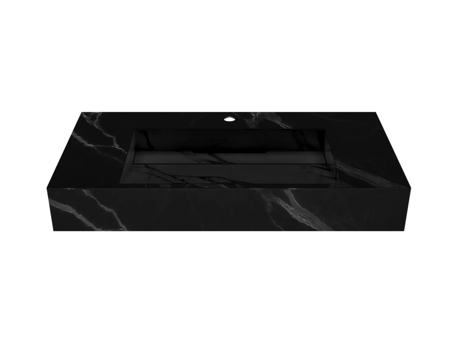 Vasque suspendue en solid surface effet marbre noir - TAKOTNA - L90.2 x l45.2 x H8 cm