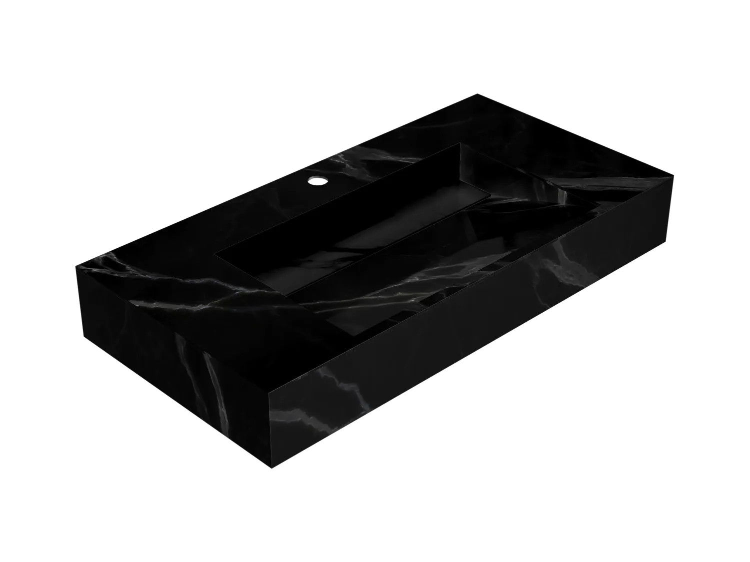 Vasque suspendue en solid surface effet marbre noir - TAKOTNA - L90.2 x l45.2 x H8 cm