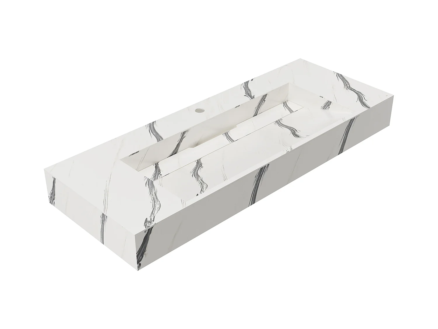 Umywalka podwieszana TAKOTNA z twardego materiału marmuropodobnego w kolorze białym – 120,2 × 45,2 × 8 cm (dł. × szer. × wys.)