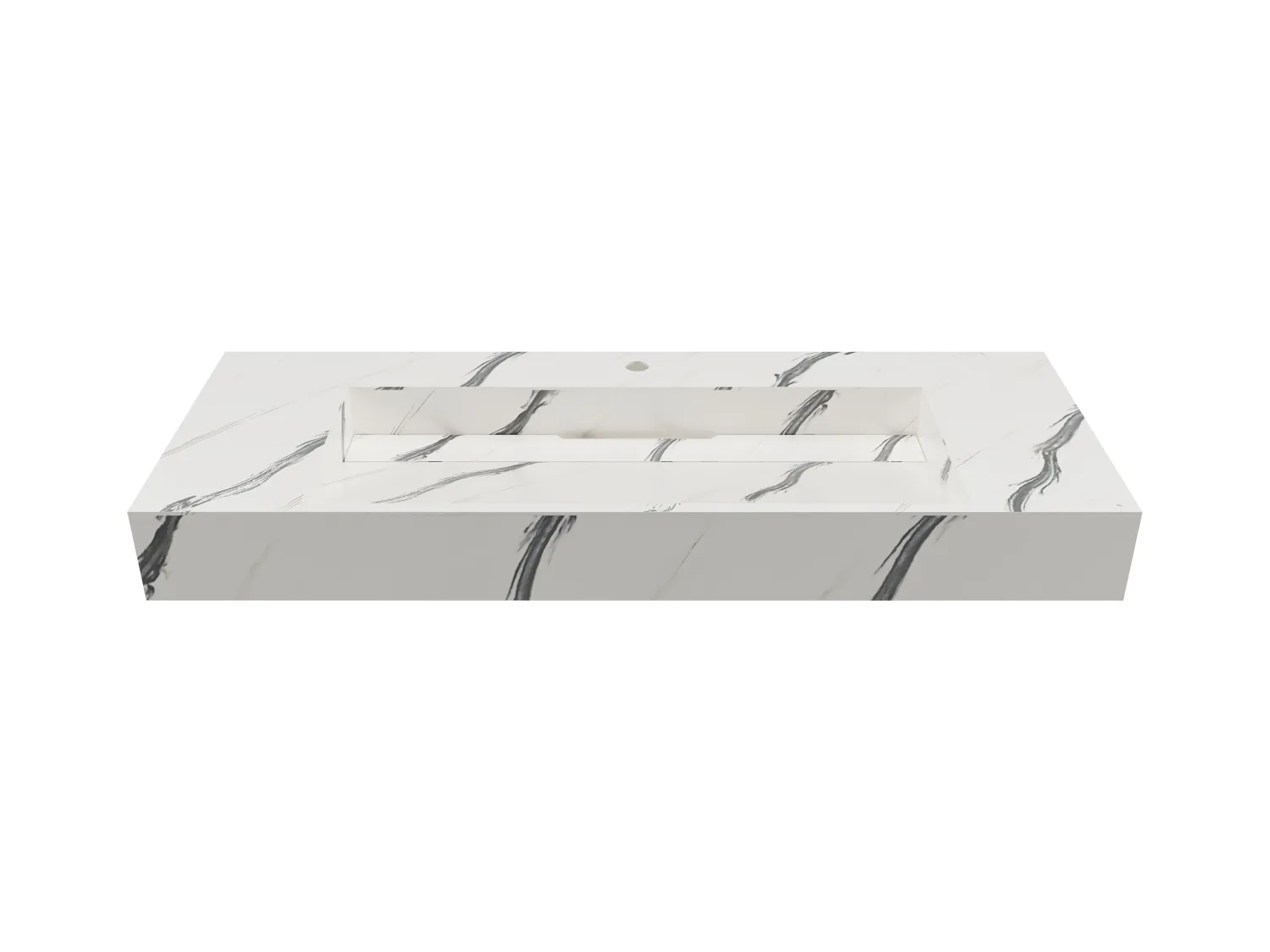 Vasque suspendue en solid surface effet marbre blanc - TAKOTNA - L120.2 x l45.2 x H8 cm