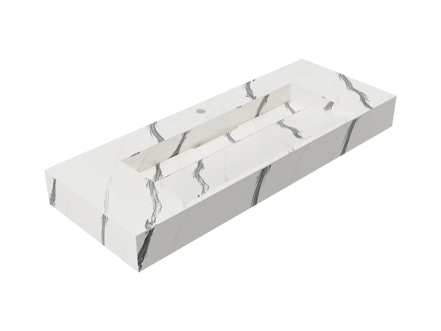 Vasque suspendue en solid surface effet marbre blanc - TAKOTNA - L120.2 x l45.2 x H8 cm