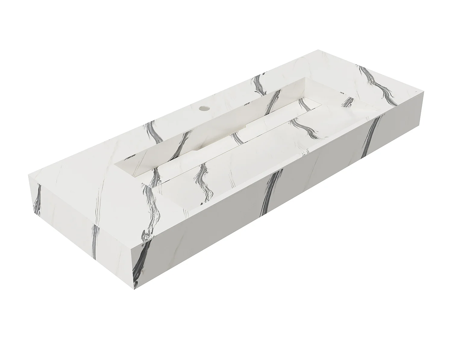 Waschbecken hängend  - 120.2 x 45.2 x 8 cm - Weiß mit Marmor-Optik - TAKOTNA