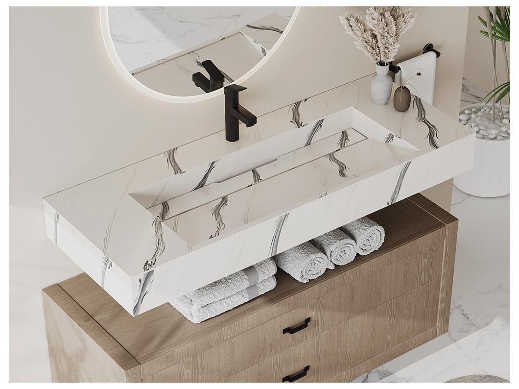 Lavabo sospeso L120.2 x l45,2 x H8 cm in Solid Surface effetto marmo Bianco - TAKOTNA