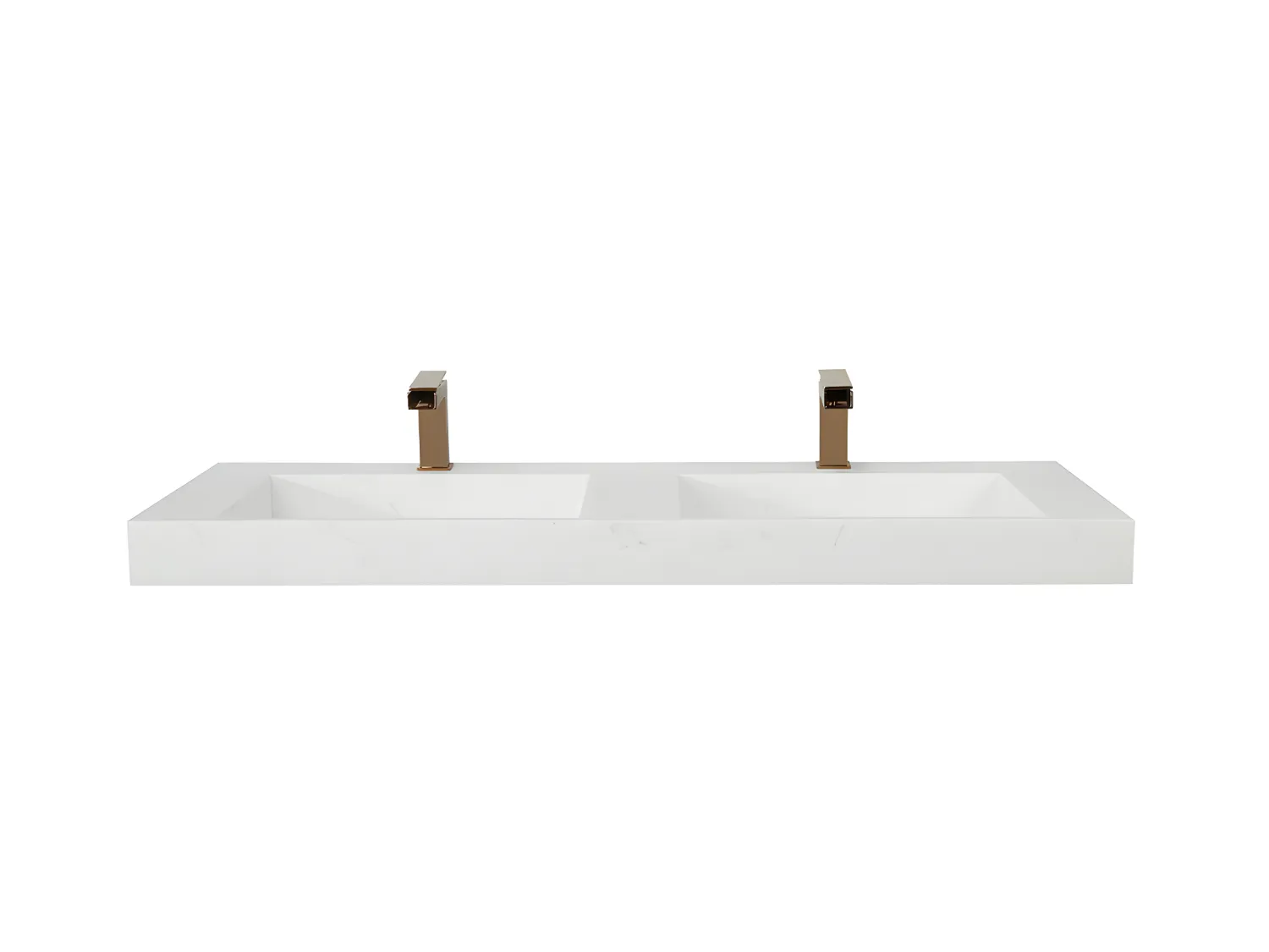 Doppelwaschbecken hängend - 120,2 x 45,2 x 8 cm - Weiß mit Marmor-Optik - KODIAK