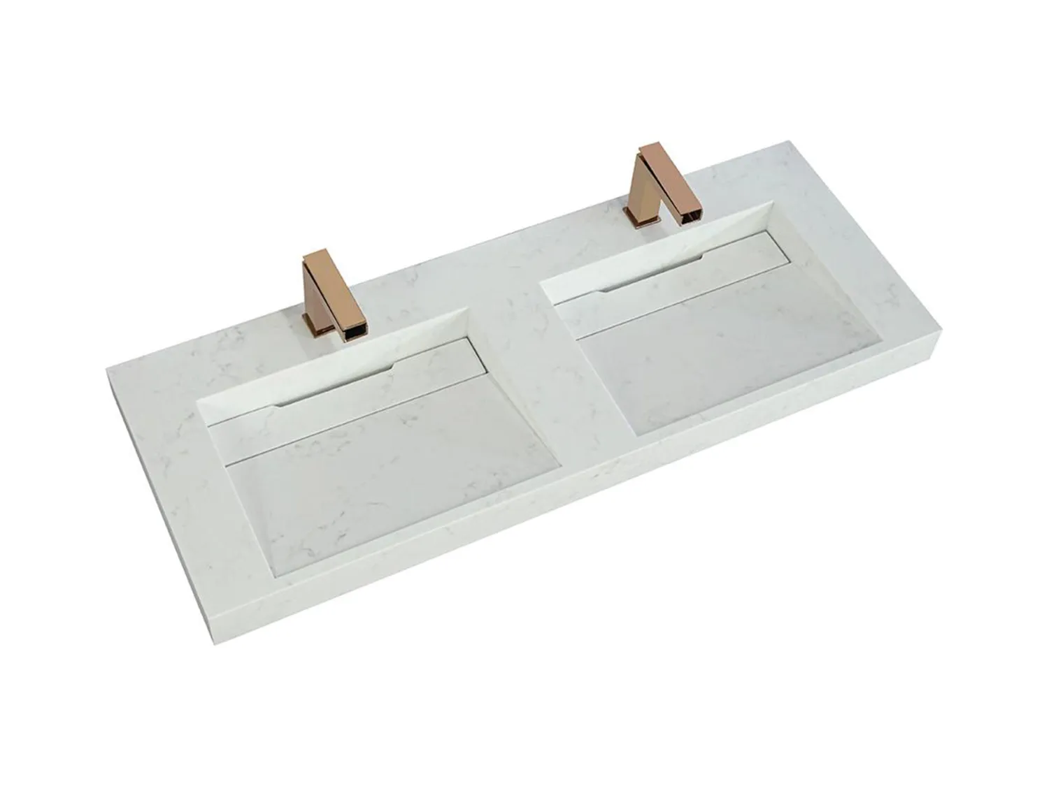 Doppelwaschbecken hängend - 120,2 x 45,2 x 8 cm - Weiß mit Marmor-Optik - KODIAK