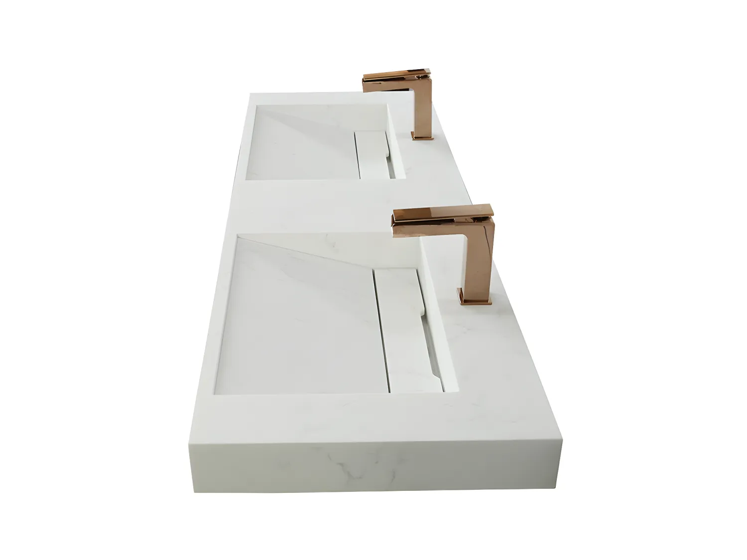 Doppelwaschbecken hängend - 120,2 x 45,2 x 8 cm - Weiß mit Marmor-Optik - KODIAK