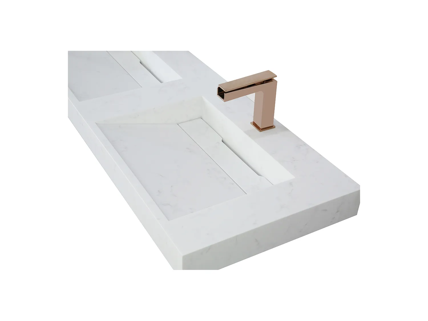 Doppelwaschbecken hängend - 120,2 x 45,2 x 8 cm - Weiß mit Marmor-Optik - KODIAK