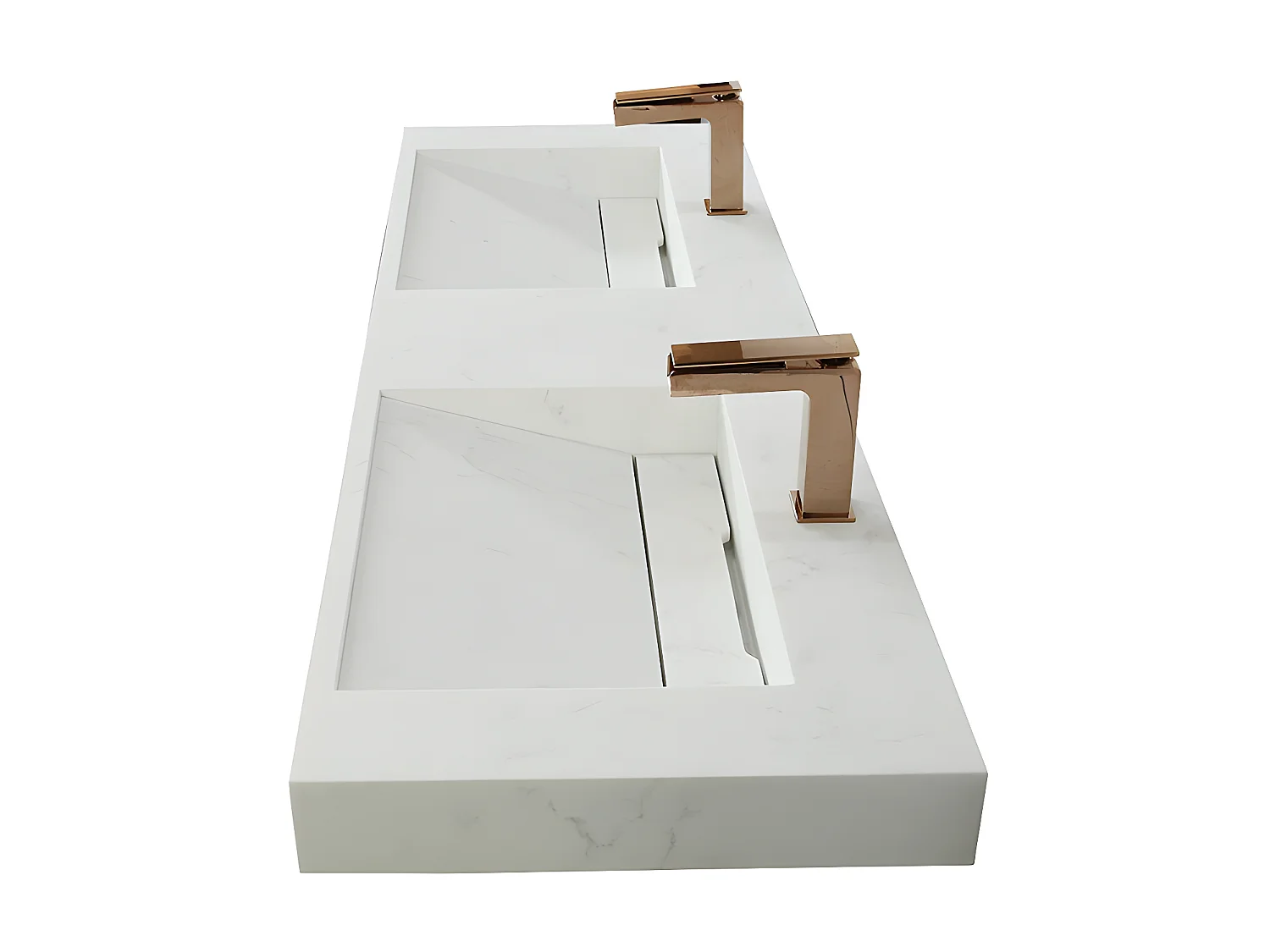 Väggmonterat dubbeltvättställskåp i vit solid surface och marmoreffekt 120,2 × 45,2 × 8 cm KODIAK