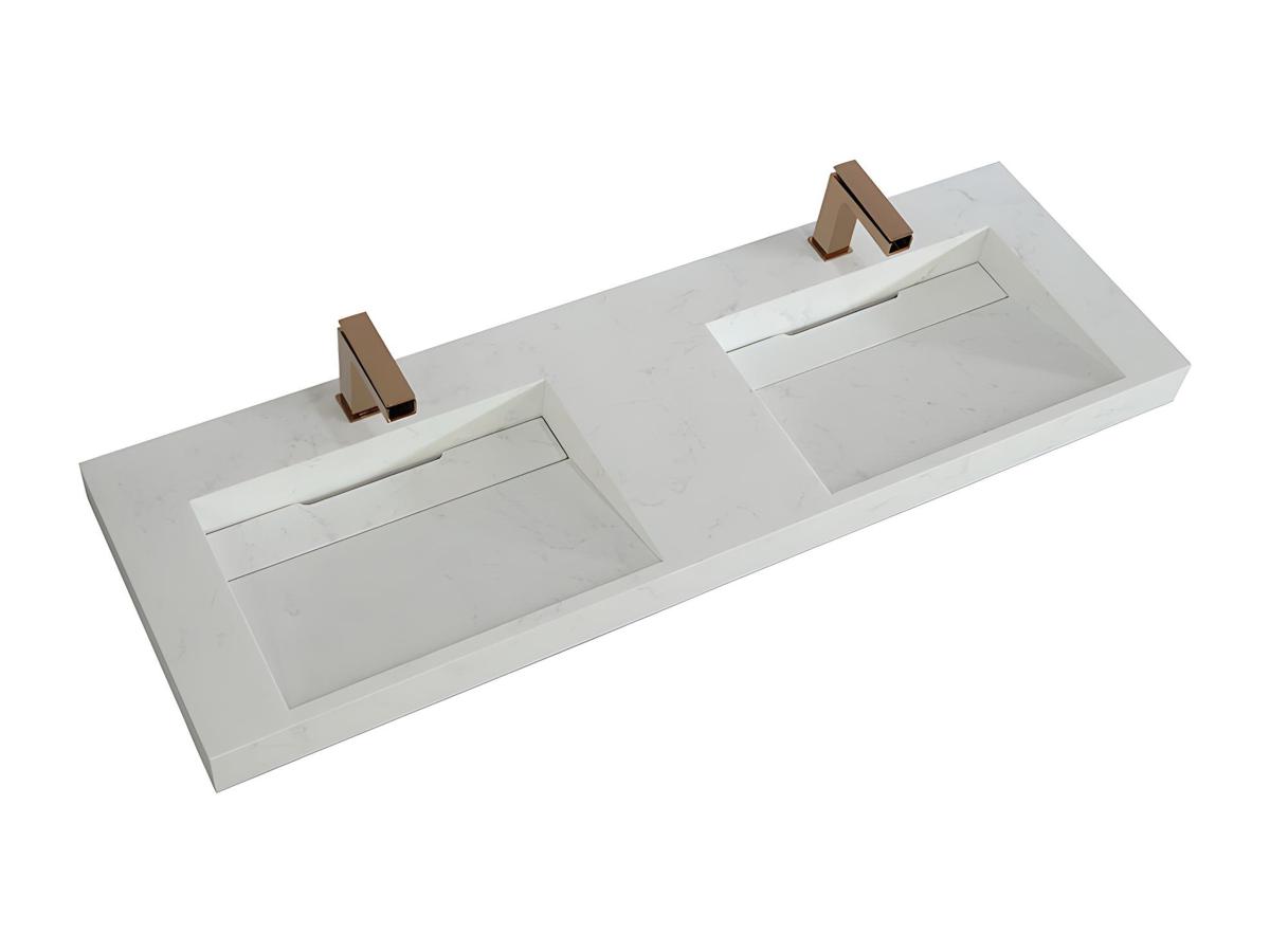 Doppelwaschbecken hängend - 140,2 x 45,2 x 8 cm - Weiß mit Marmor-Optik - K günstig online kaufen