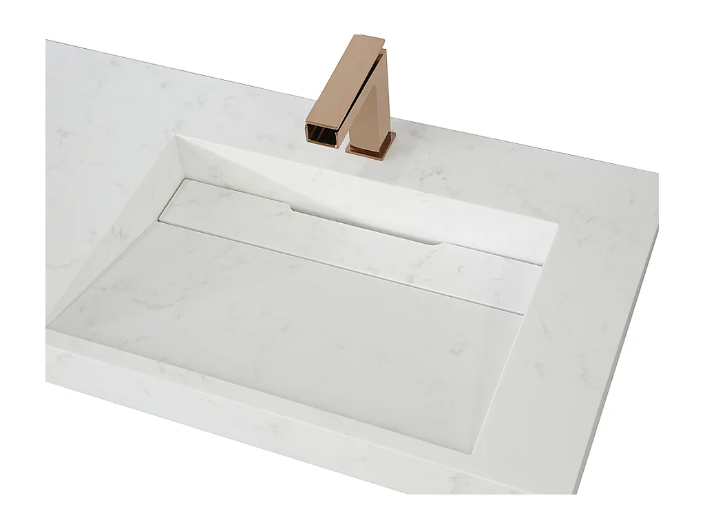 Doppelwaschbecken hängend - 140,2 x 45,2 x 8 cm - Weiß mit Marmor-Optik - KODIAK