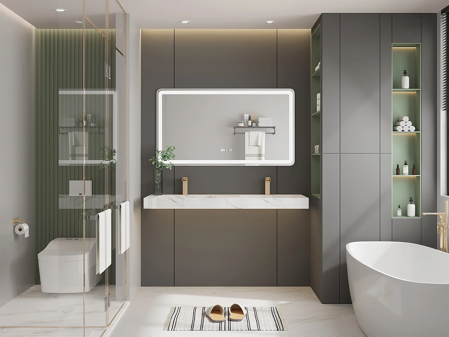 Doppelwaschbecken hängend - 140,2 x 45,2 x 8 cm - Weiß mit Marmor-Optik - KODIAK